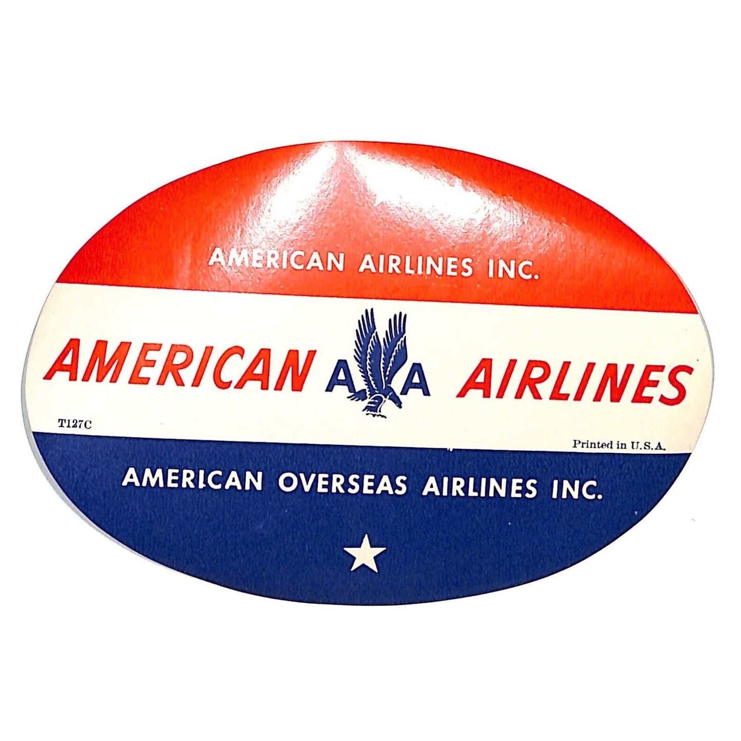 American Overseas Airlines AA Luggage Label Eagle 3 1/4" x 4 3/4"