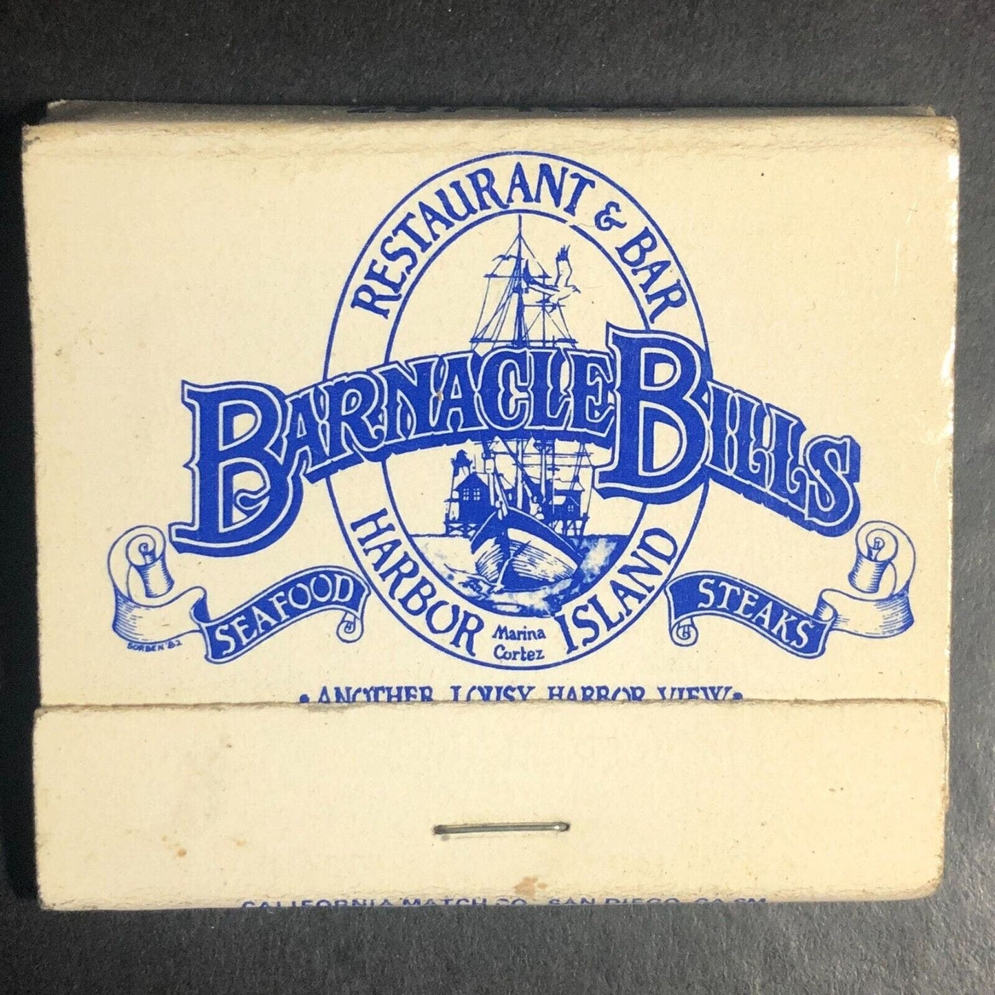 Barnacle Bill's Restaurant Marina Cortez Tall Ship Full Matchbook c1975-85