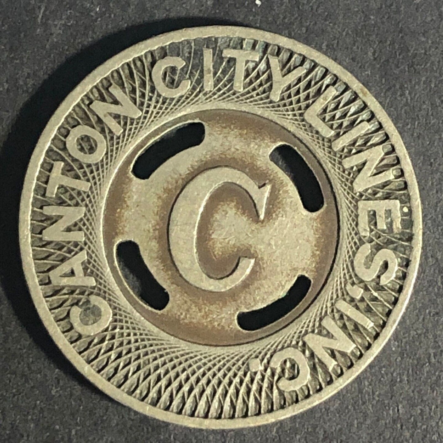 Canton City Lines Inc. "C" G/F One Fare Brass Transit Token - 22.7mm