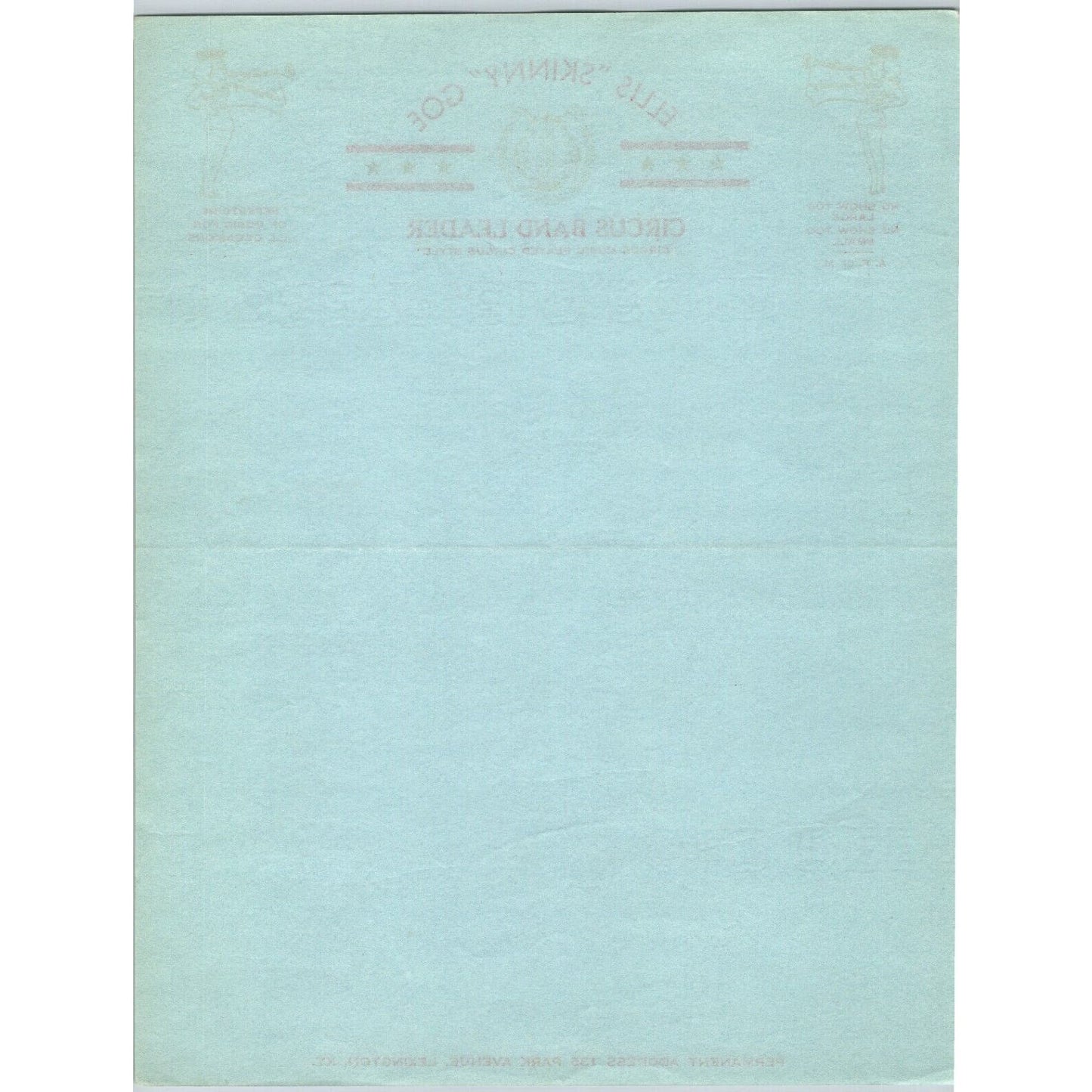 Ellis "Skinny" Goe Lexington, KY Circus Band Leader Letterhead c1940's Scarce