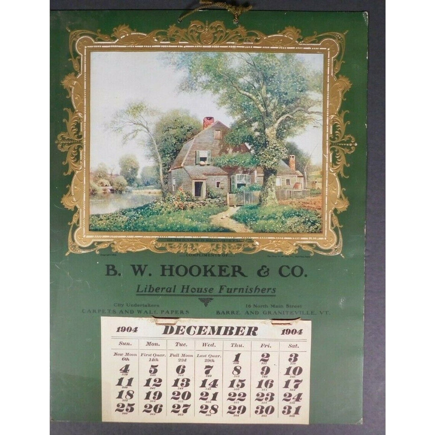 B. W. Hooker & Co. "Liberal House Furnishers" 1904 Calendar Graniteville Vermont
