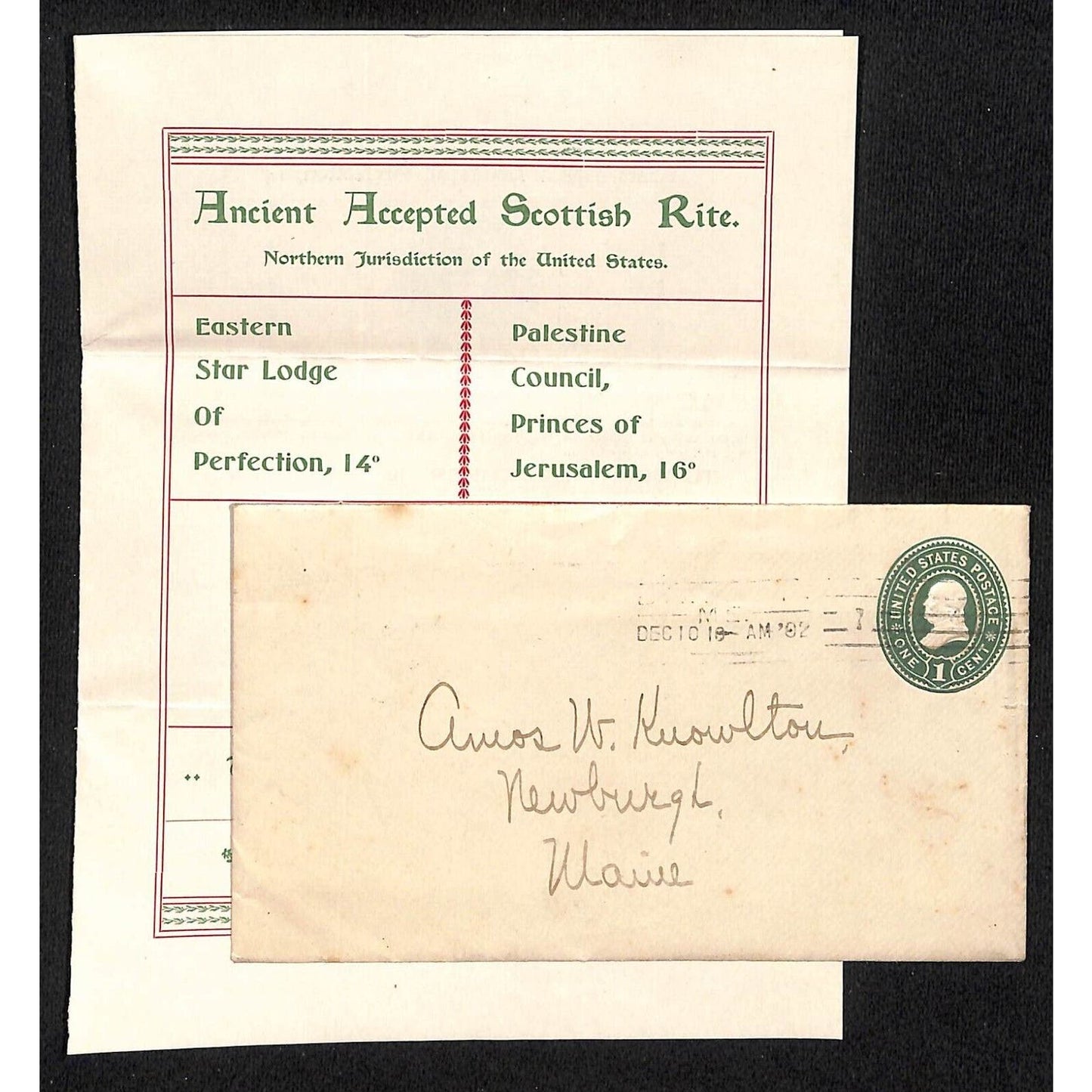 Newburgh, ME Amos W. Knowlton* 1902 Palestine Council Princes of Jerusalem Sheet