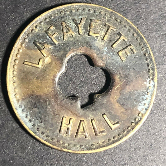 24.5mm Brass Lafayette Hall (Saloon Sacramento, CA) Token Clover Shamrock (#11)