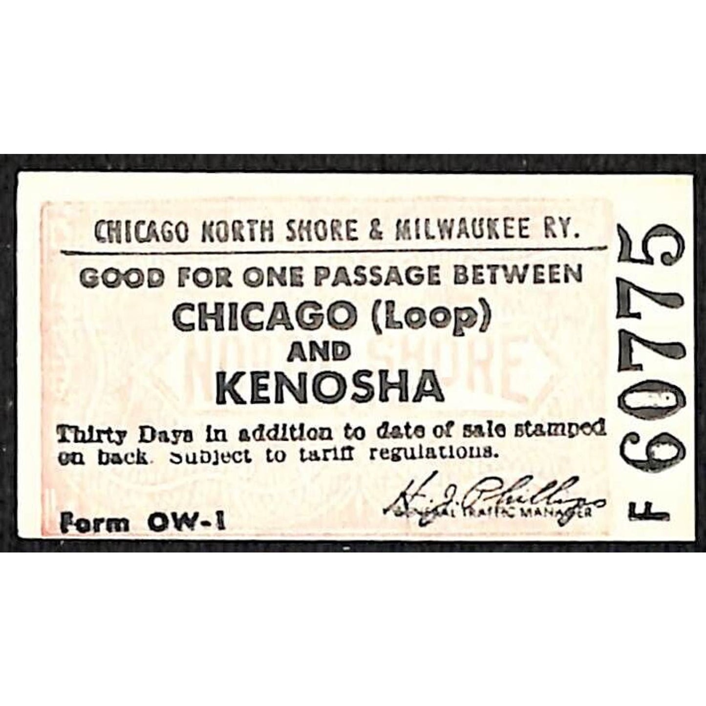 Chicago North Shore & Milwaukee RY Ticket c1947-50's Kenosha #60775