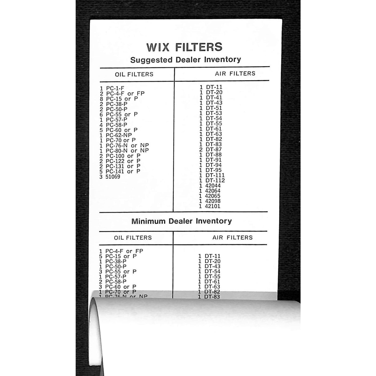 WIX Filter Pocket Product Guide - 10 pg. Blank Note Pad & 1970-71 Calendar NOS