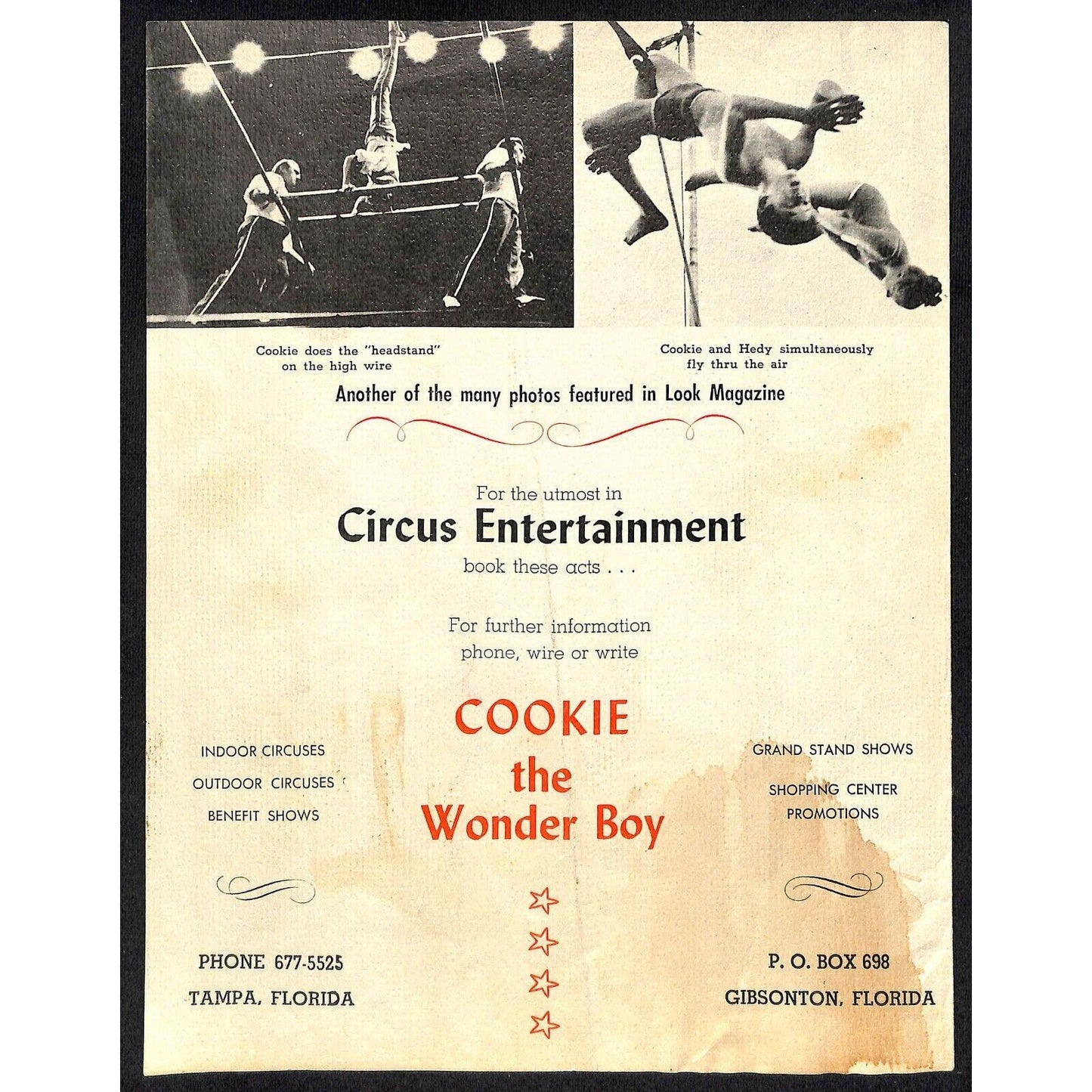 "Cookie the Wonder Boy" Circus Act Look Magazine Reprint Brochure c1965 w/ Note