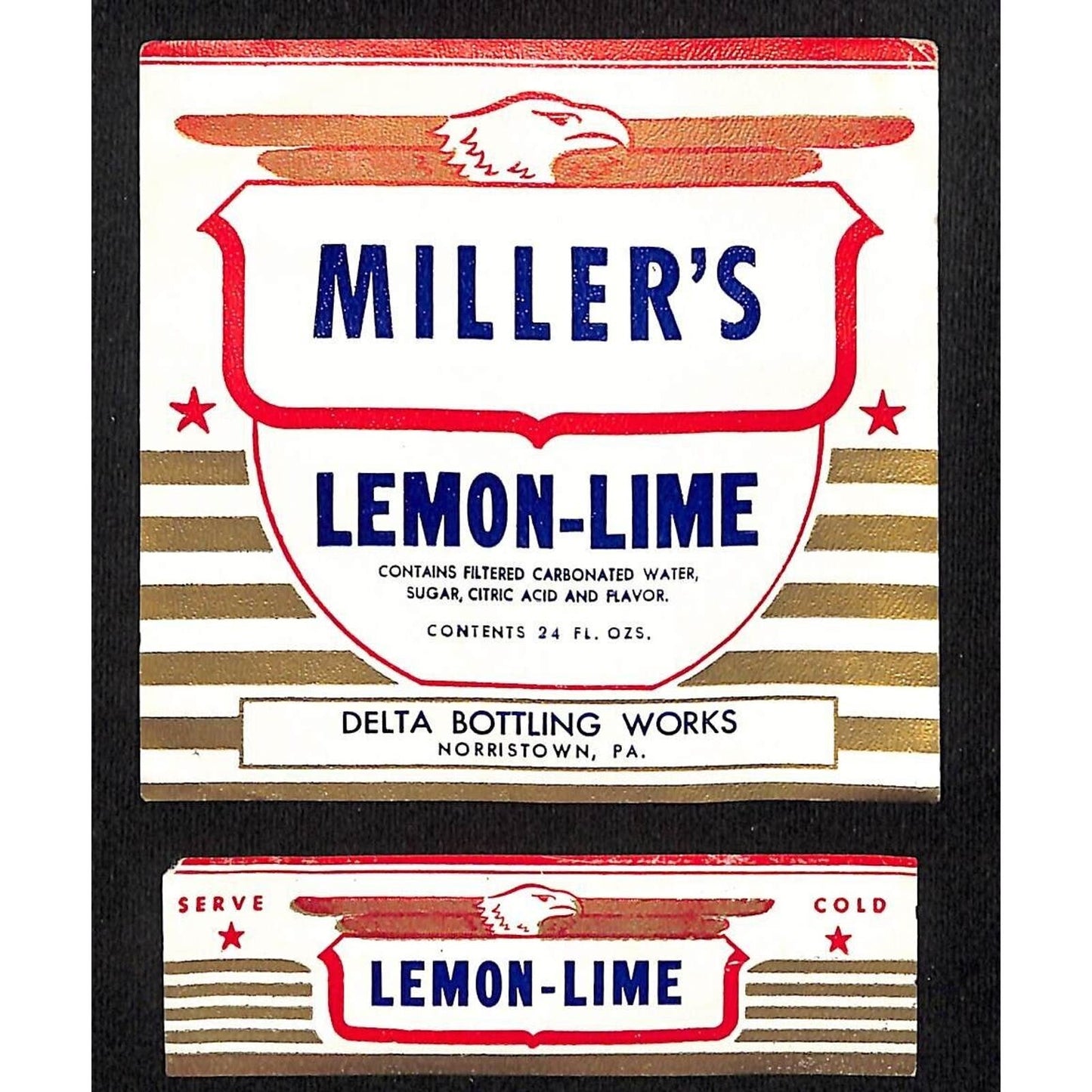 Miller's Lemon Lime Paper Soda Label Set Delta Bottling Norristown c1930's-40's