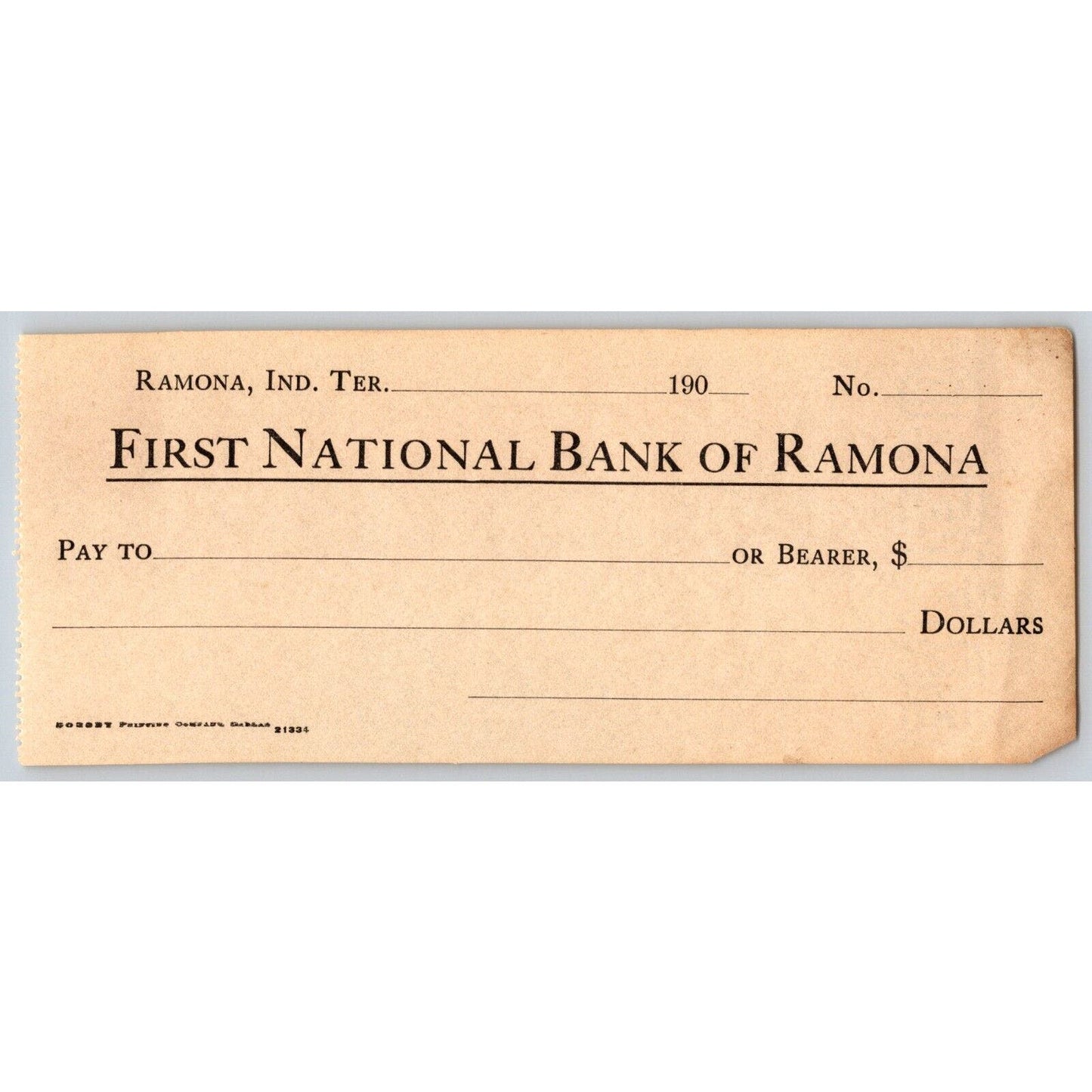 Ravia, OK 1908 Indian Territory "First National Bank" Check - Scarce