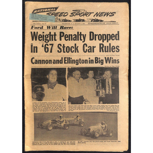 National Speed Sport News 8/3 1966 Weight Penalty Dropped for 67 Racing 27pp VGC