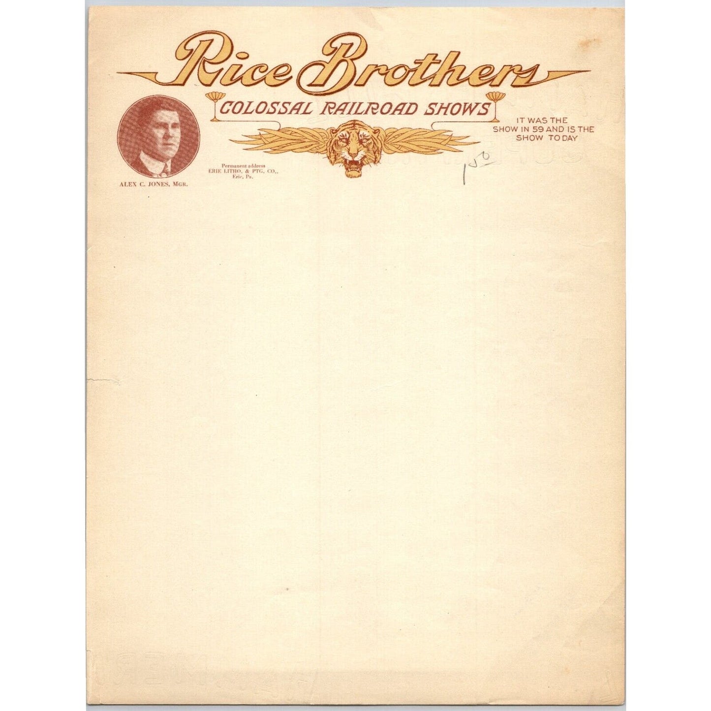 Rice Brothers Colossal Railroad Shows Circus Letterhead c1920 Scarce