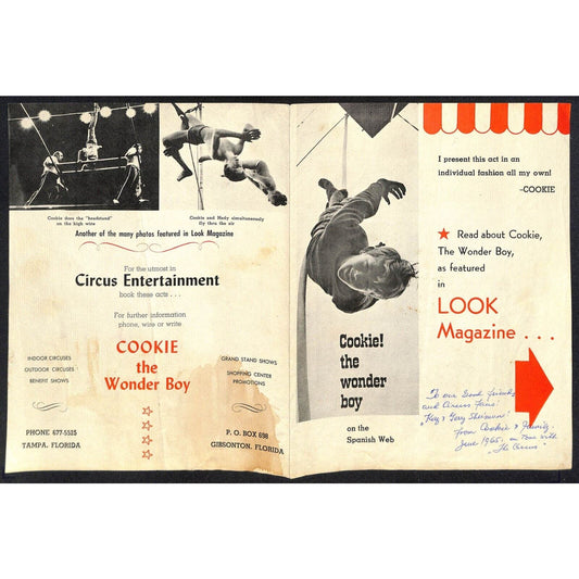 "Cookie the Wonder Boy" Circus Act Look Magazine Reprint Brochure c1965 w/ Note