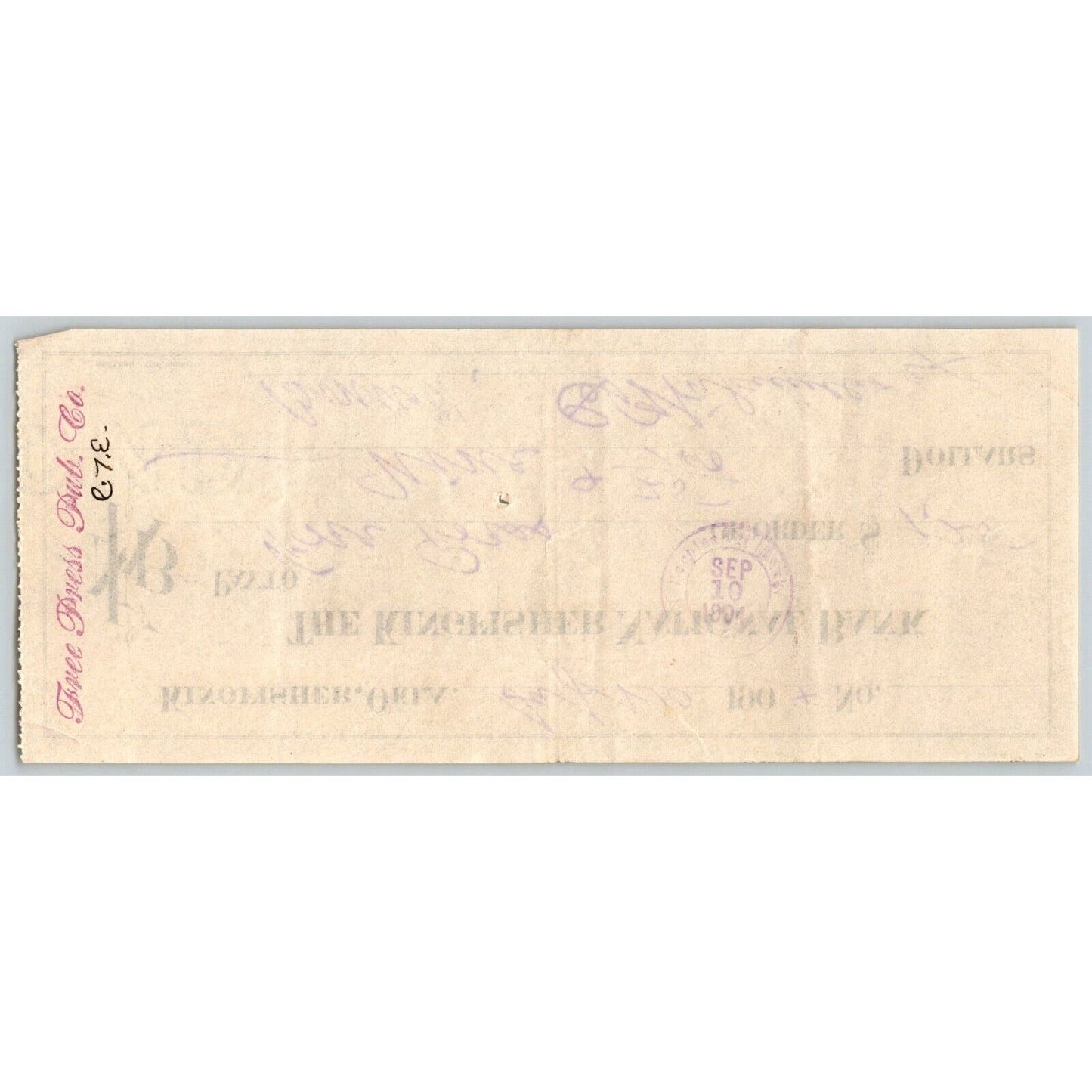 Kingfisher, Oklahoma Territorial 1904 "Kingfisher National Bank" Check - Scarce