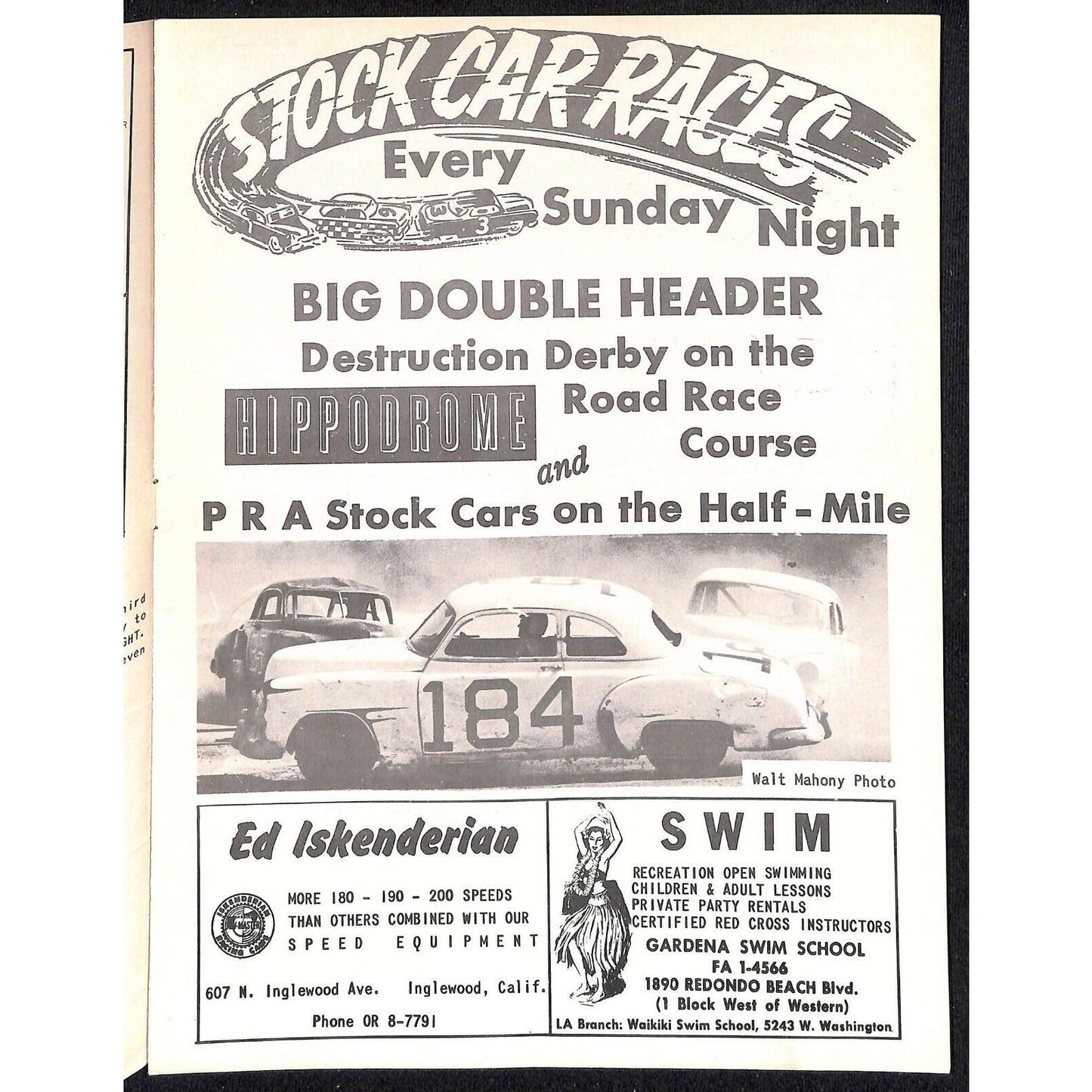 Scarce July 8 1961 Auto Racing CRA Big Car Program Ascot Gardena, CA 12pp
