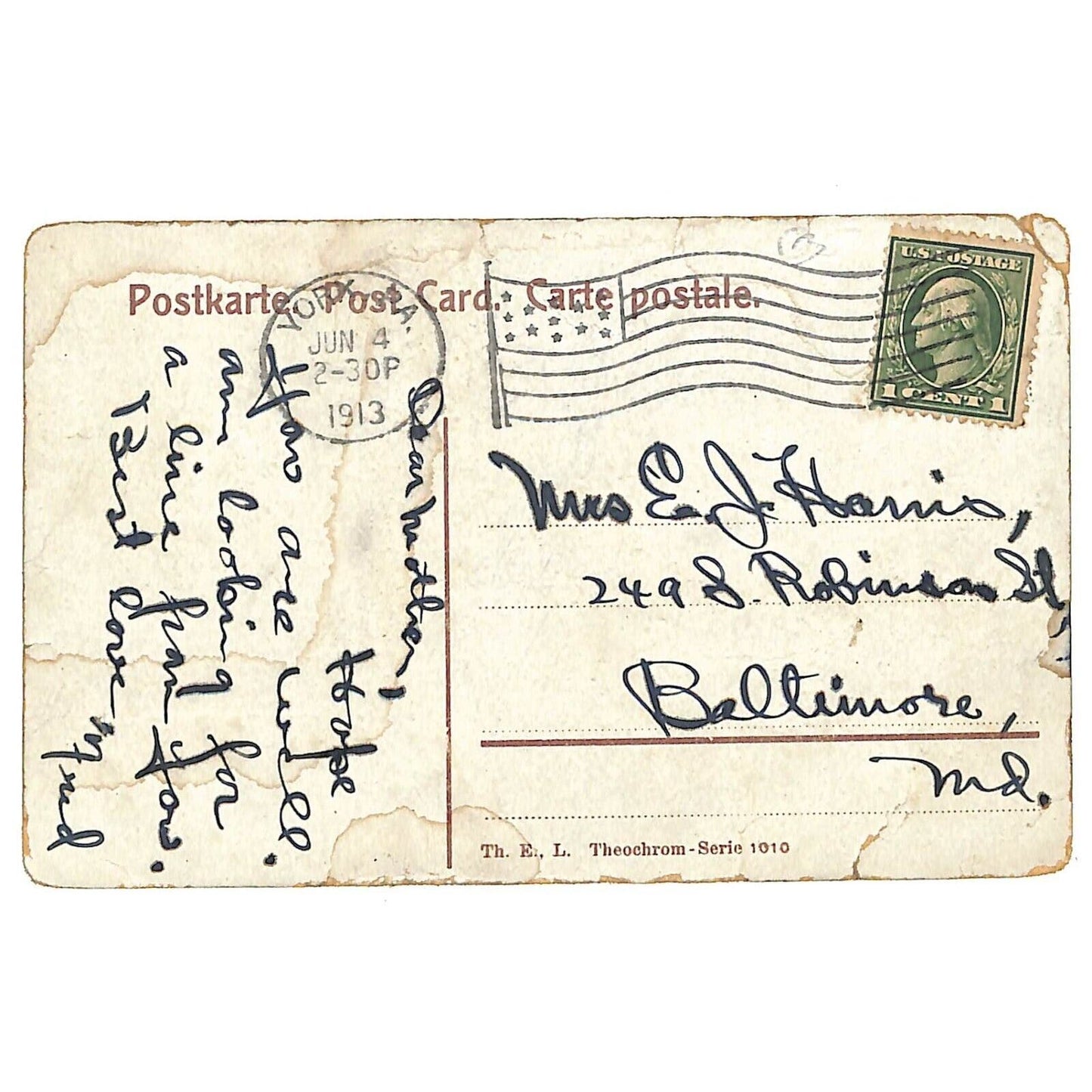 Greetings From York, PA Large Letter Postcard PM 1913