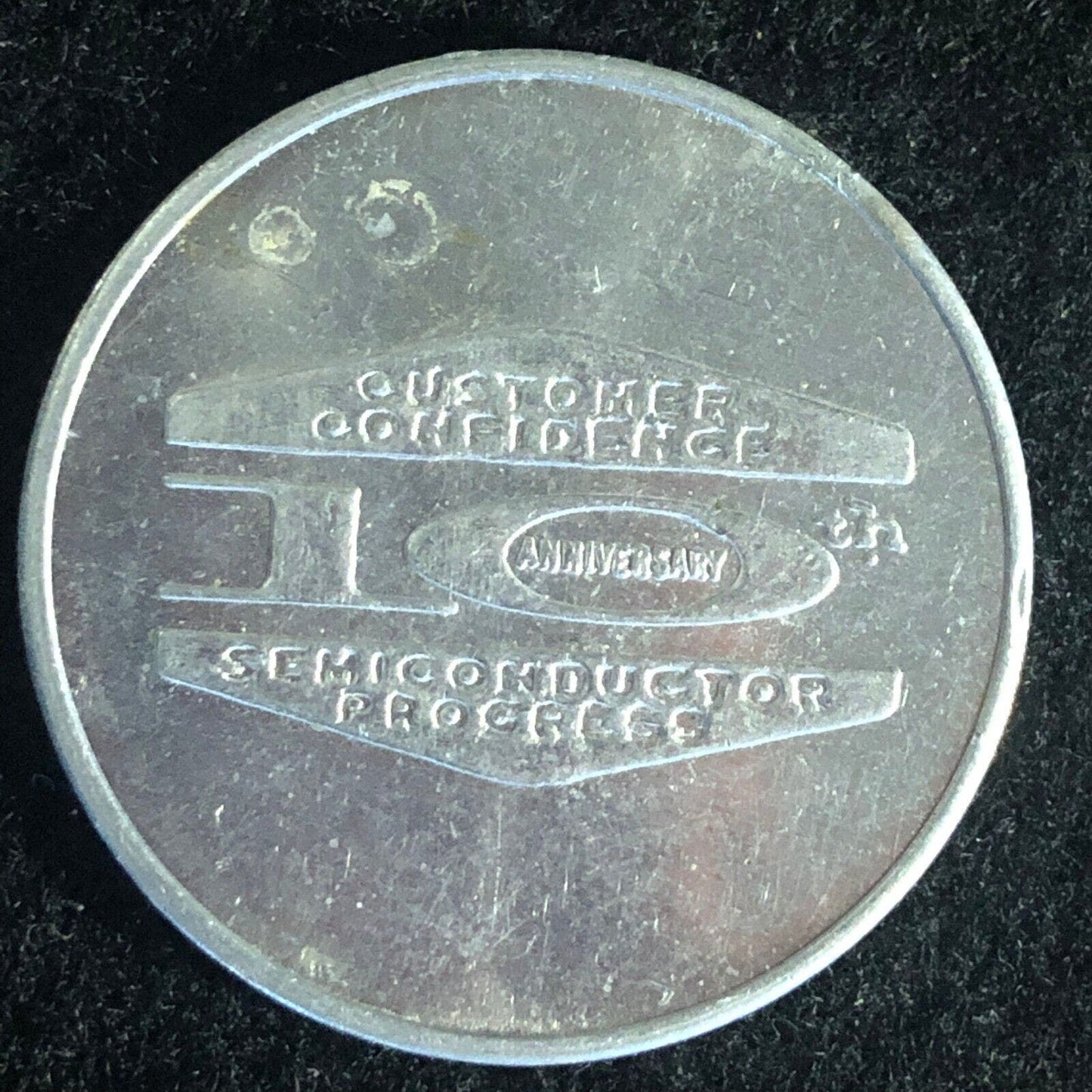 GE General Electric Semiconductor 10th Anniv. Alum. Medallion / Token 32mm c1960
