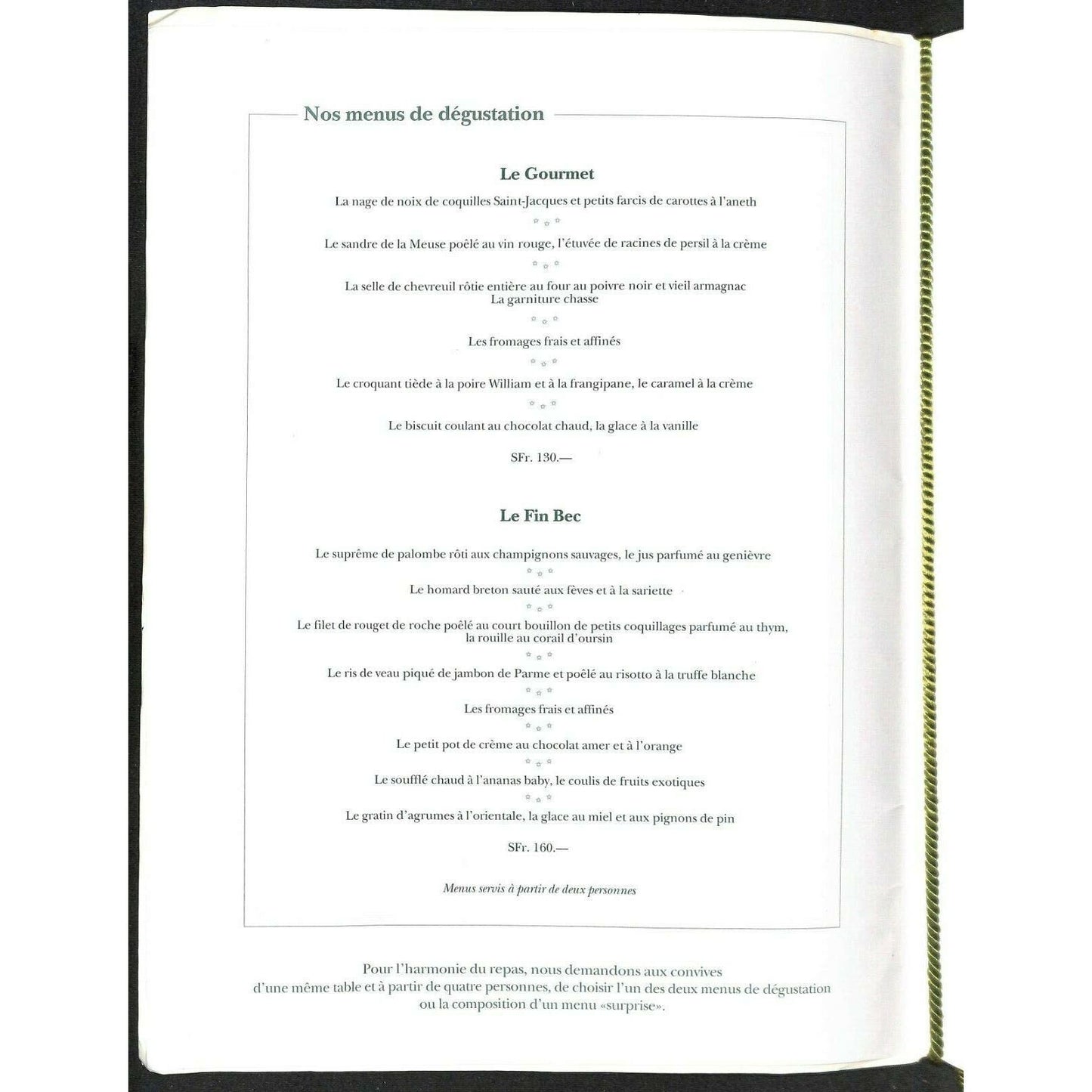 Domaine de Châteauvieux Peney-Dessus Menu 1996 - Signed by Chef Chevrier