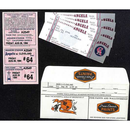 California Angels Tickets - 4 Unused 8/26/94 Strike - Game Not Played