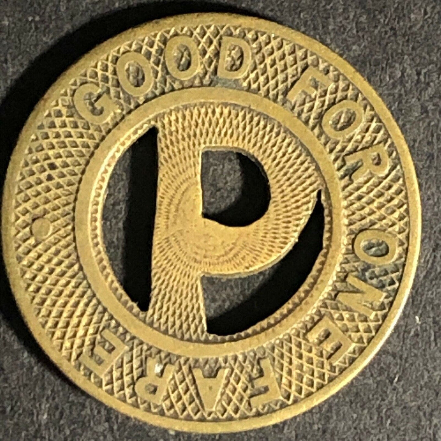 Scarce Ponca Transit Co. Oklahoma Brass G/F One Fare Token 16mm