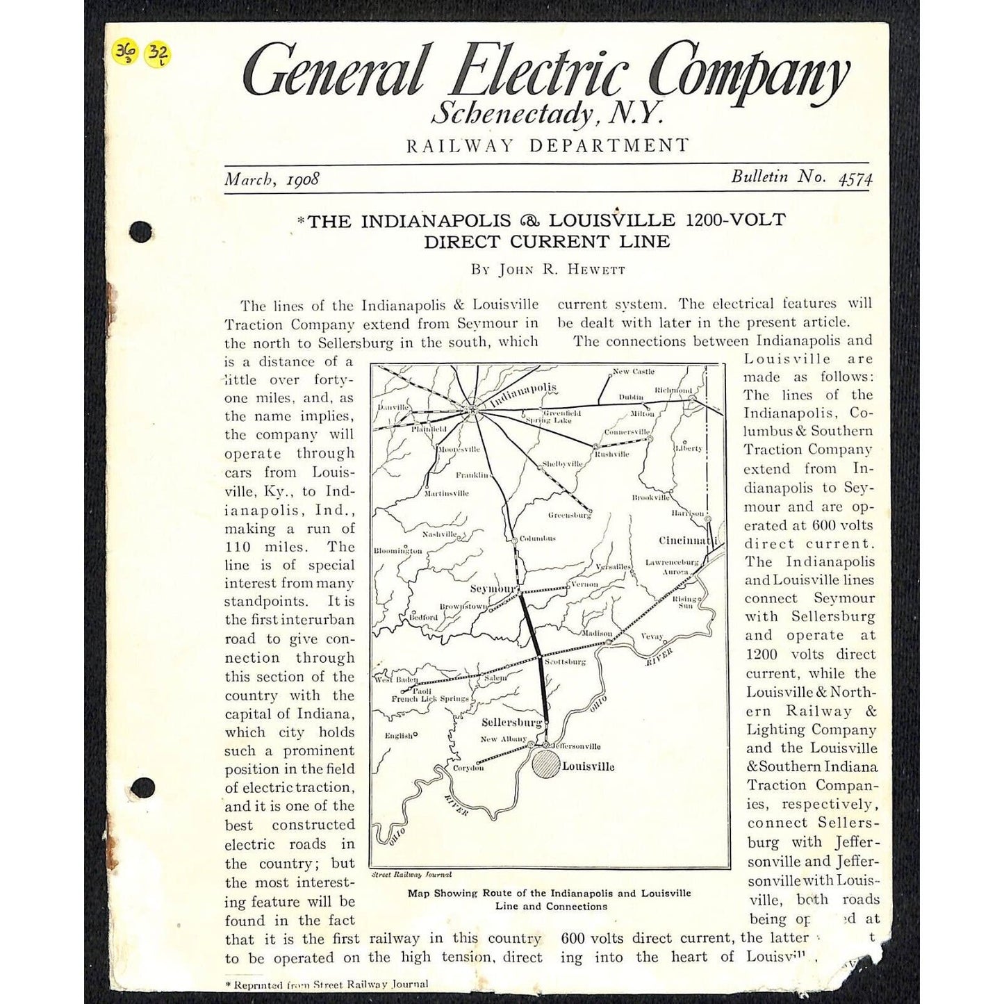 General Electric 10pp Railway Dept. IN & Louisville 1200 Volt DC Line Railroad