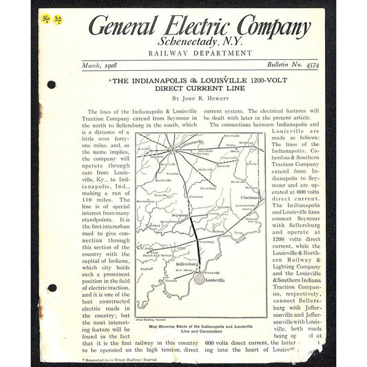 General Electric 10pp Railway Dept. IN & Louisville 1200 Volt DC Line Railroad