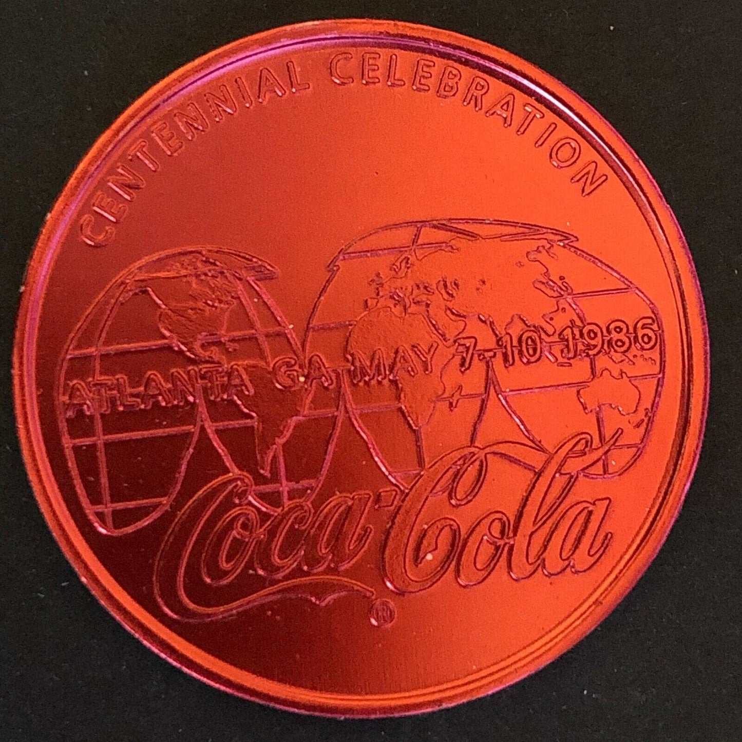 39mm 1986 Coca Cola 100th Anniversary Red Aluminum Token - VGC