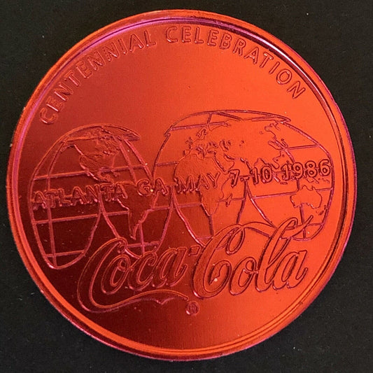 39mm 1986 Coca Cola 100th Anniversary Red Aluminum Token - VGC
