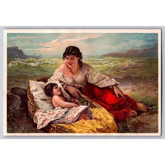 H.B. Semple Easton, PA Woman and Child Summer Seaside Victorian Trade Card