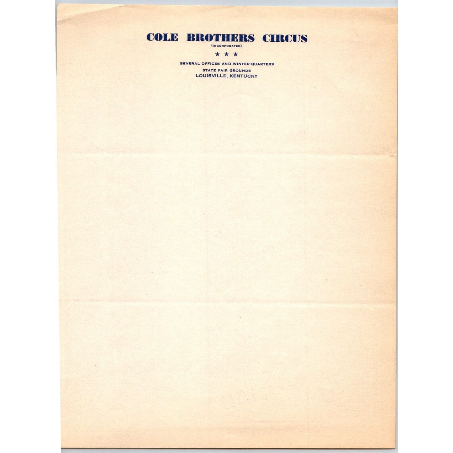 Cole Brothers Circus Letterhead c1940's Louisville State Fairgrounds Scarce