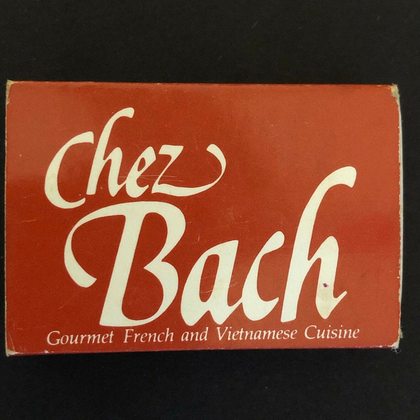 c1980's Vintage Wooden Matchbox Matchbook "Chez Bach" Restaurant Branford, CT