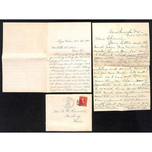 Newburgh, ME Amos W. Knowlton* 1901 2 ALS Letters re: Deed & Selling Property