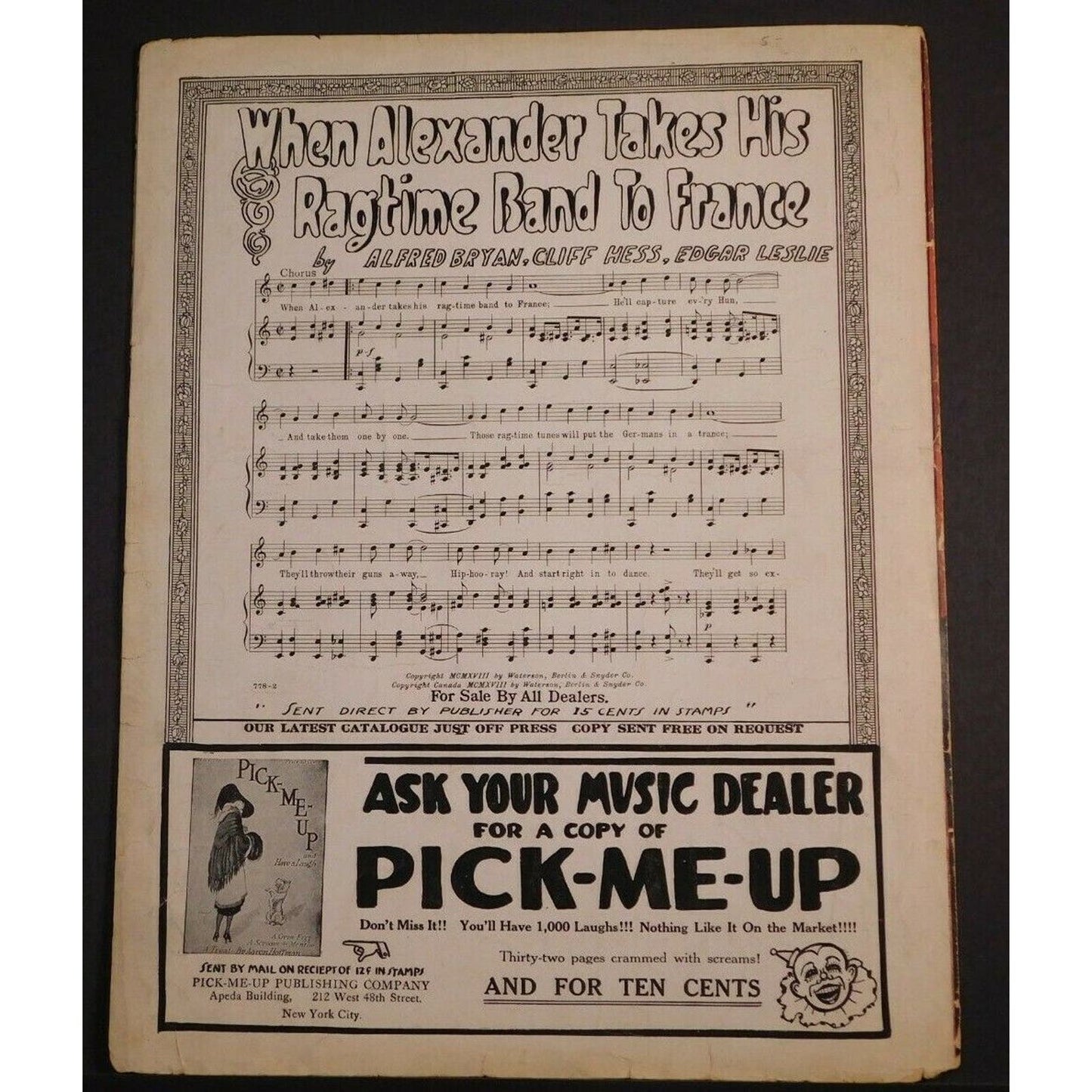 WWI Sheet Music - "Hello Central! Give Me No Man's Land" Jolson - Explosions