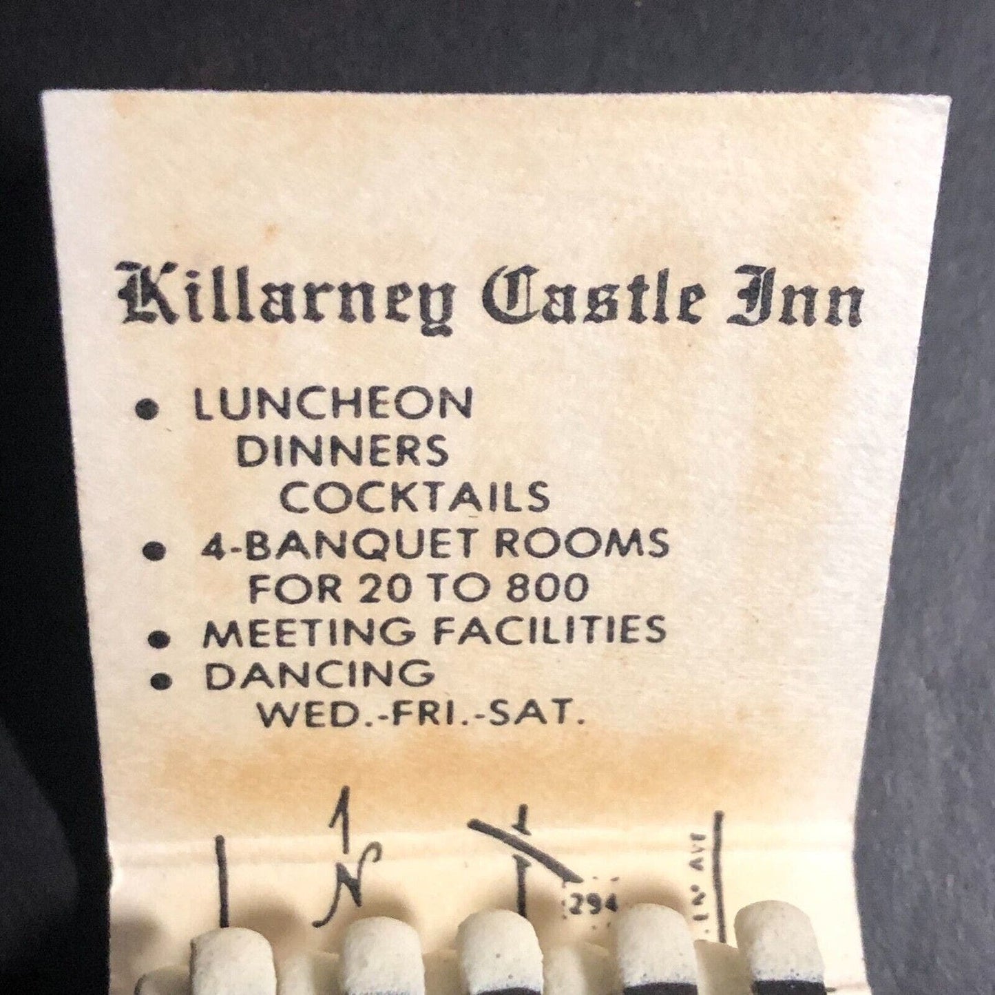 Killarney Castle Inn Restaurant Palos Hills, IL Full Matchbook c1974-84