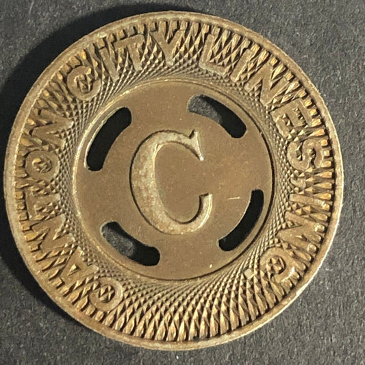Canton City Lines Inc. "C" G/F One Fare Brass Transit Token 22.77mm