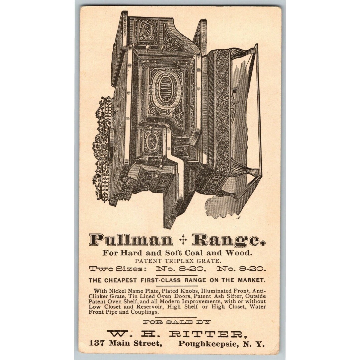 Victorian Trade Card - Pullman Range Poughkeepsie, NY Girl w/ Wicker Snowshoes