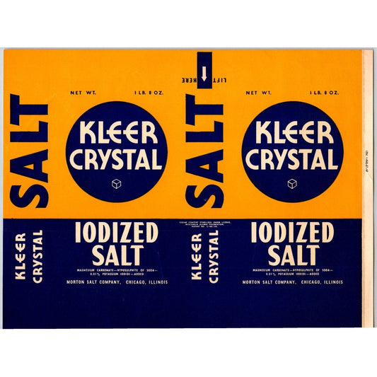 Kleer Crystal Iodized Salt Paper Label Morton Salt Co. Chicago 1948 - Scarce