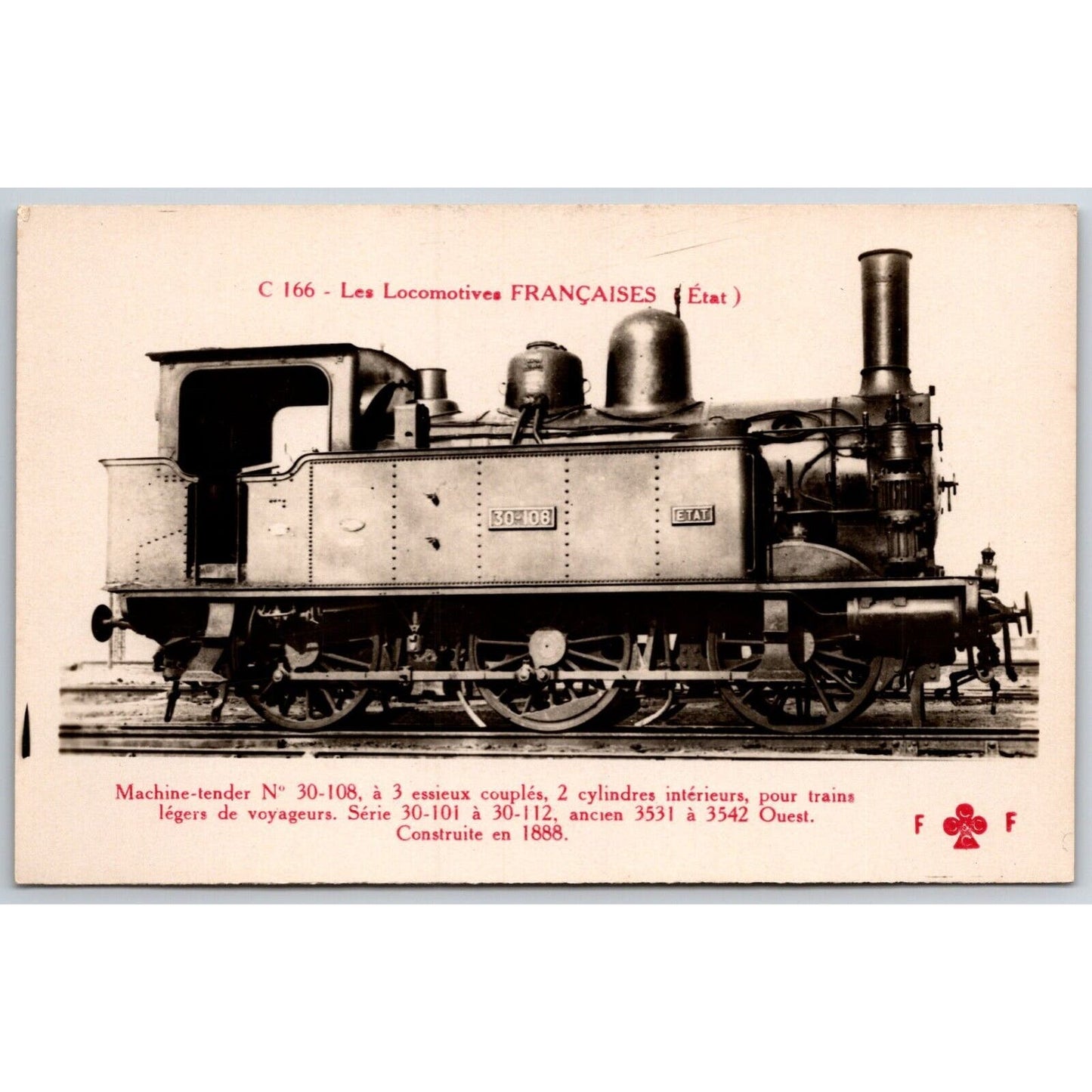 French Railroad RPPC* Postcard Machine Tender 30-108" C 166 c1910 F. Fleury