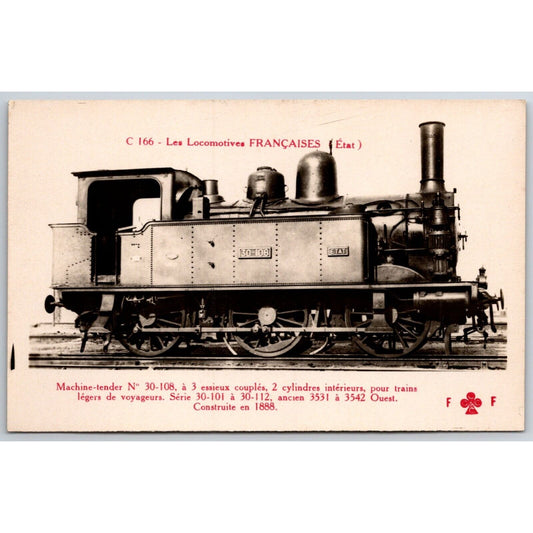 French Railroad RPPC* Postcard Machine Tender 30-108" C 166 c1910 F. Fleury