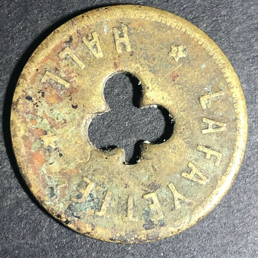 24.5mm Brass Lafayette Hall (Saloon Sacramento, CA) Token Clover Shamrock (#24)