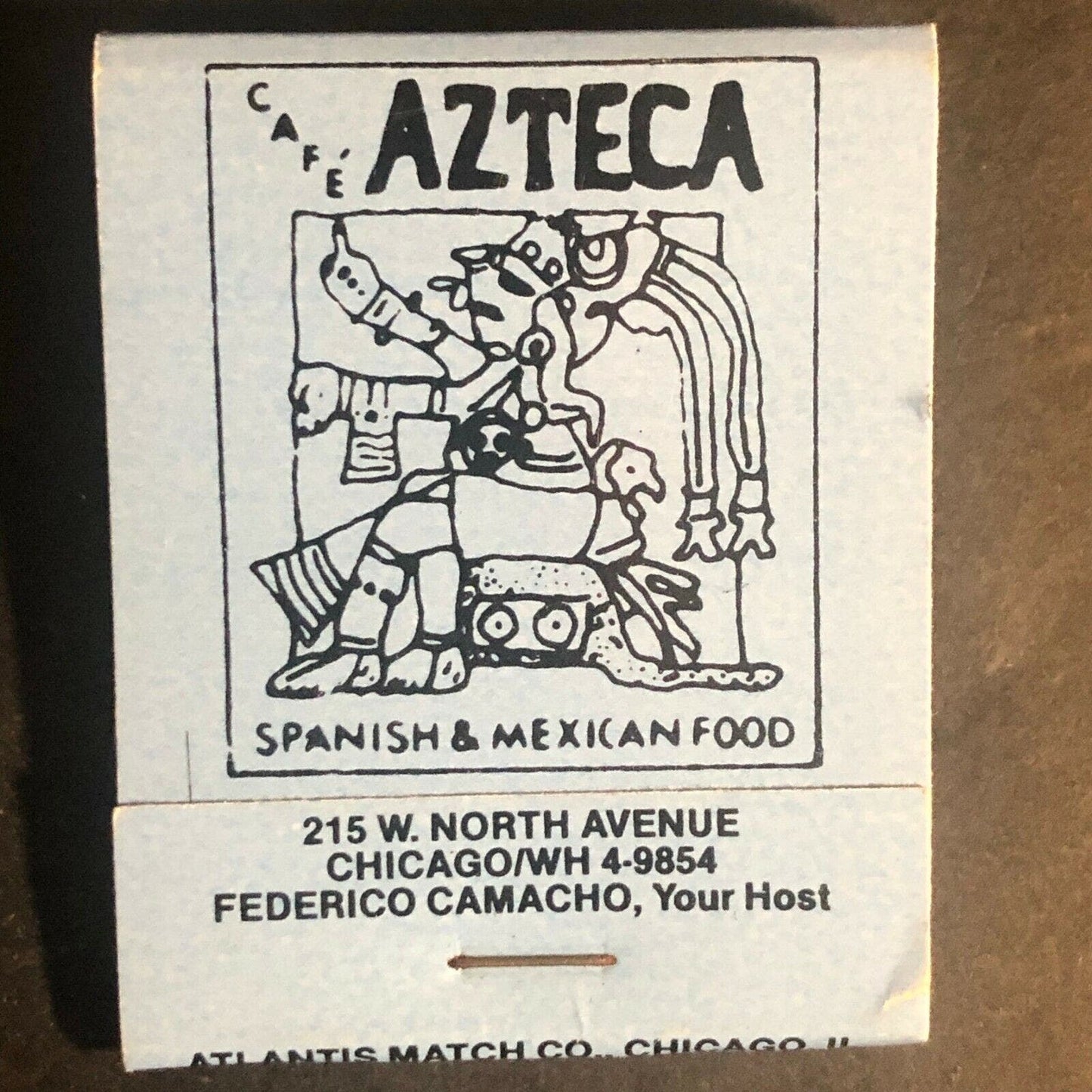 Vintage c1970's Full Matchbook "Cafe Azteca" Spanish Mexican Rest. Chicago (BL)