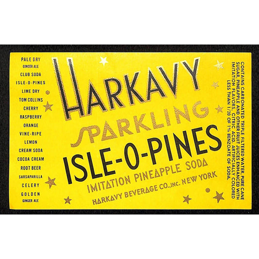 Harkavy Sparkling Isle-O-Pines Pineapple Soda Paper Soda Label c1930's-40's