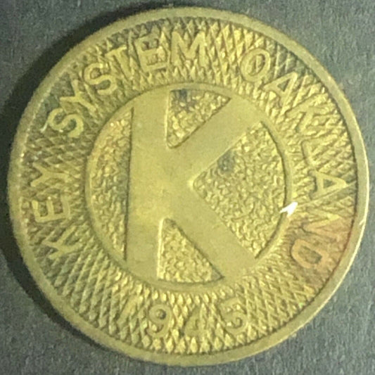 1945 16mm Key System Oakland G/F One Local Fare Transit Token CA