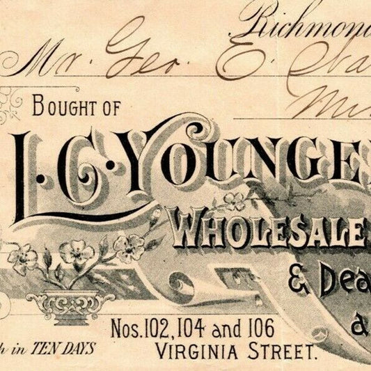 L.C. Younger Grocer Cigars Tobacco Richmond, VA Letterhead o Geo. E. Wear 1894