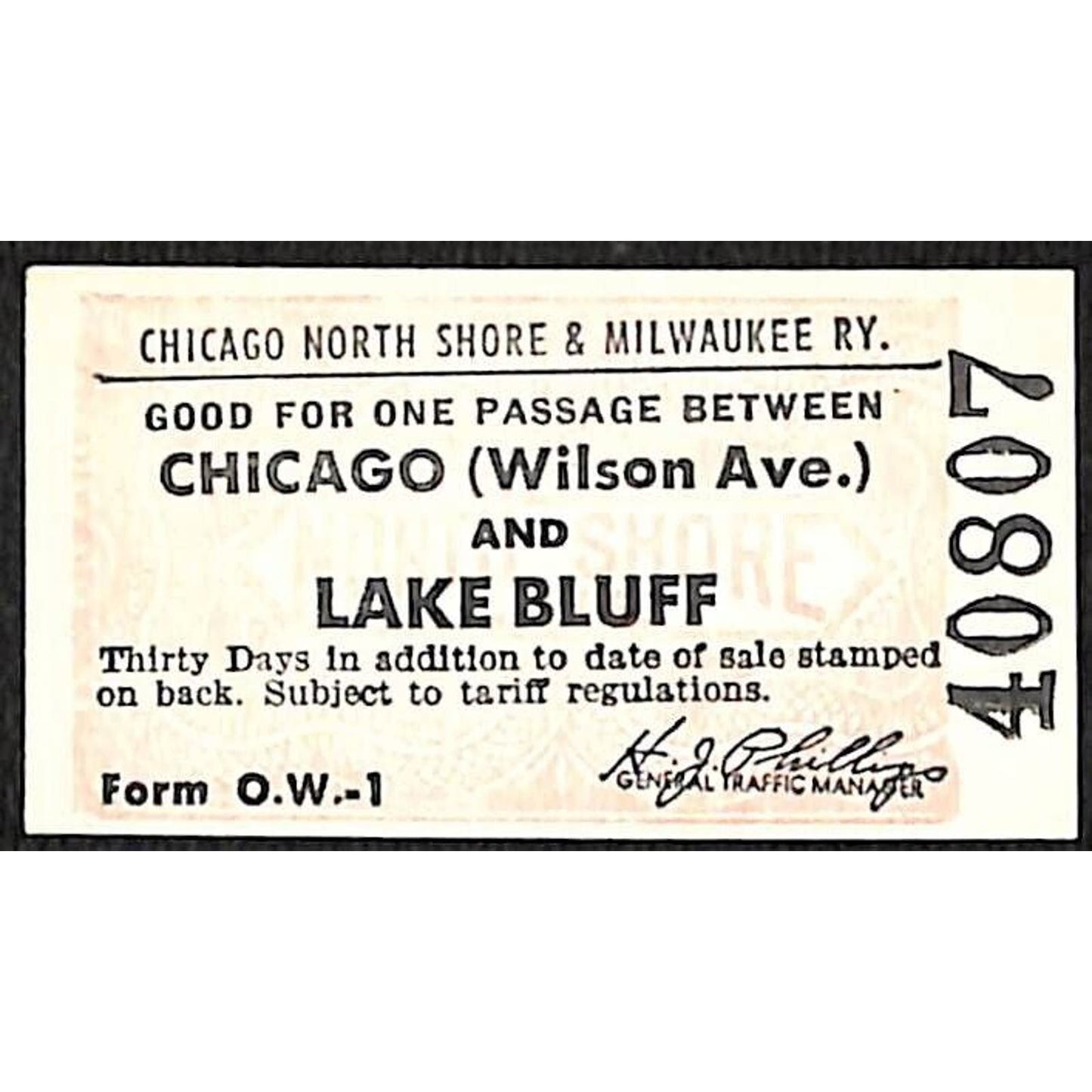 Chicago North Shore & Milwaukee RY c1947-50's Ticket Lake Bluff #40807