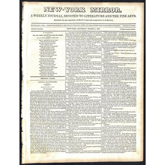 New-York Mirror Weekly Journal Literature Fine Arts Newspaper 3/9/1839