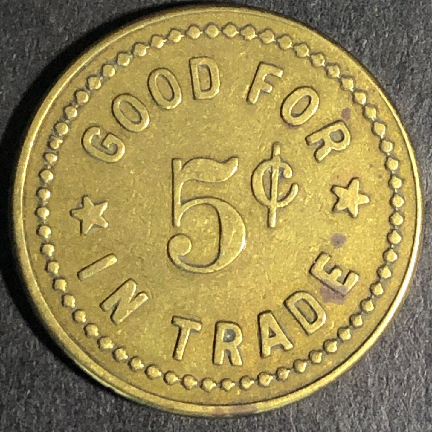 Wiley's Place Hillsboro Oregon G/F 5c Brass Trade Token "W" 22mm