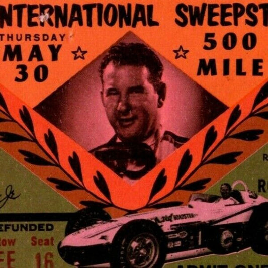 Indy 500 1963 Ticket Stub "500 Mile Intl. Sweepstakes" $12 Adm. Seat 16
