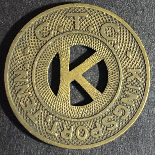 C.T.C Kingsport, TENN G/F One Fare Zone 1 - "Hanging K" Token 23mm Scarce