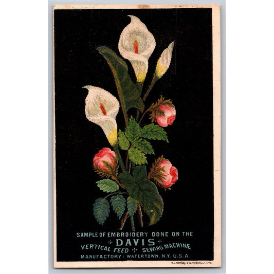 Davis Sewing Machine Watertown, NY Victorian Trade Card "Sample of Embroidery"