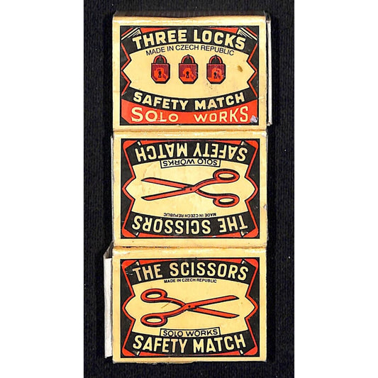 "Three Locks" "The Scissors" Empty Glued Together Matchboxes / Matchbook c1997