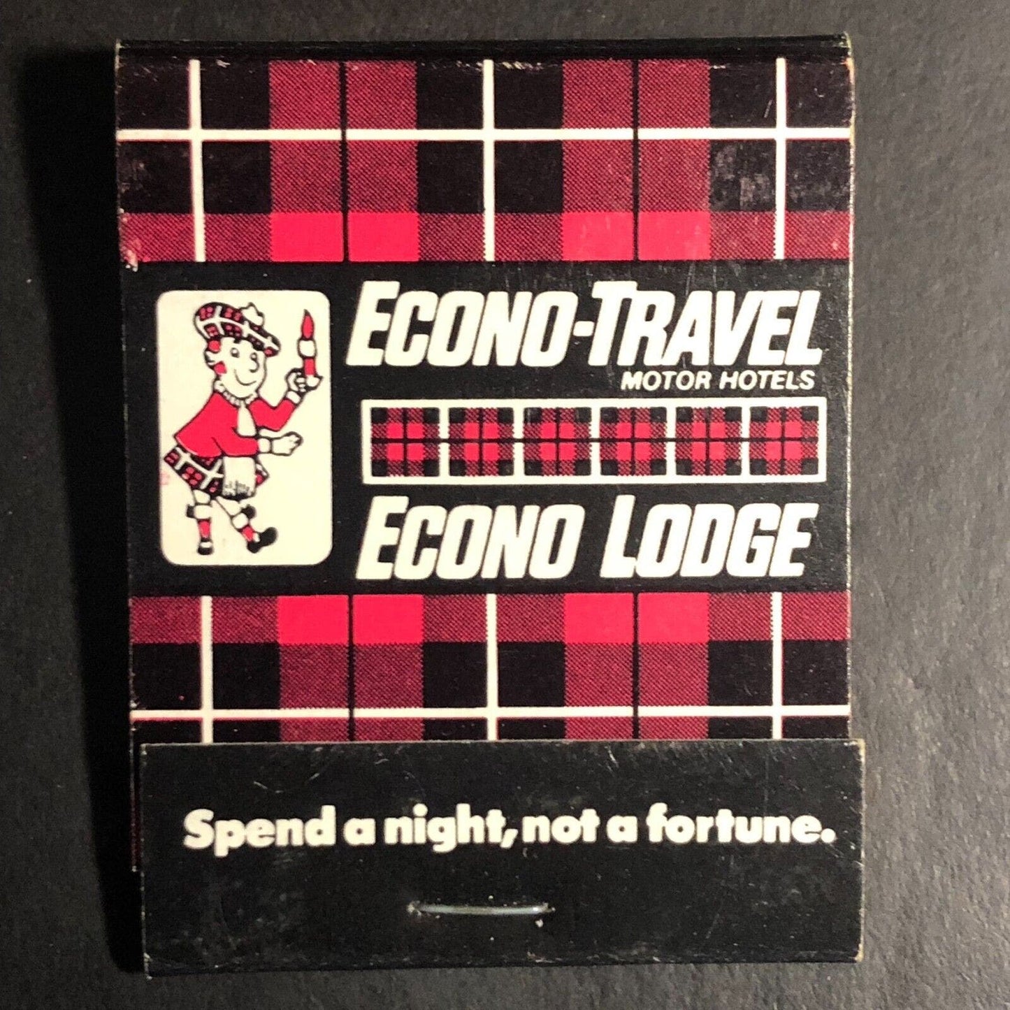Econo-Travel Econo-Lodge Motor Hotels Full Matchbook c1974-84 Plaid Scottish
